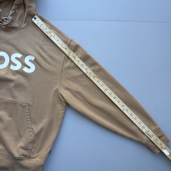 HUGO BOSS Sullivan Hoodie Men Large Heavyweight Cotton Terry Oversize Fit Tan - Picture 9 of 11